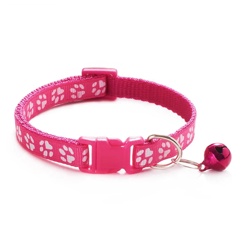 Cat & Dog Bell Collar with Paw Print – Adjustable