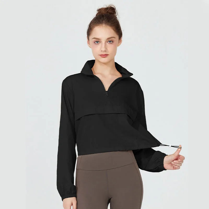 Women's Long Sleeve Athletic Jacket – Half-Zip Crop Top