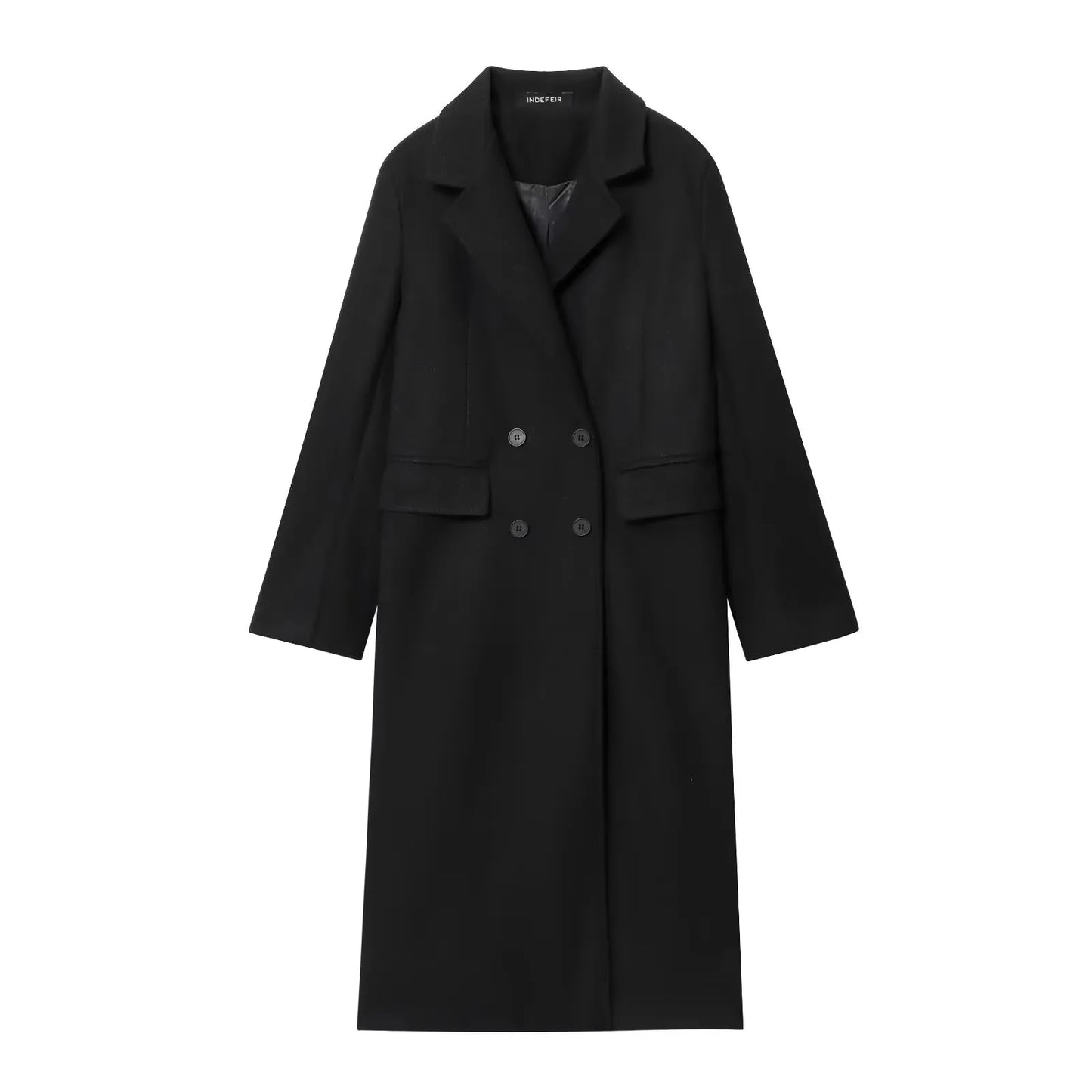 Women's Double-Breasted Wool Blend Coat – Long Lapel Jacket