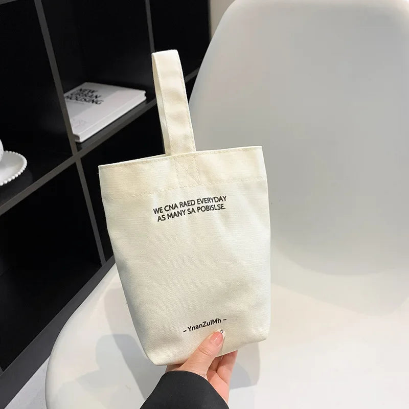 Canvas Tote Bag with Letter Print Casual Shoulder Handbag