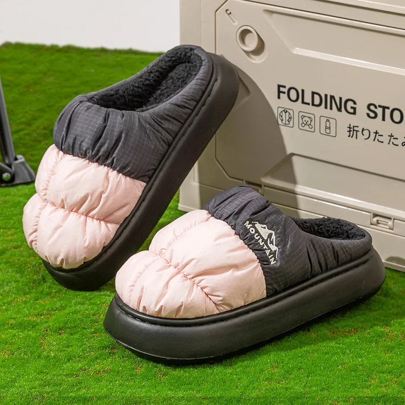 Long Plush Thick Warm Winter Slippers Women Waterproof Down Outdoor Unisex Mix Color Non Slip Cotton