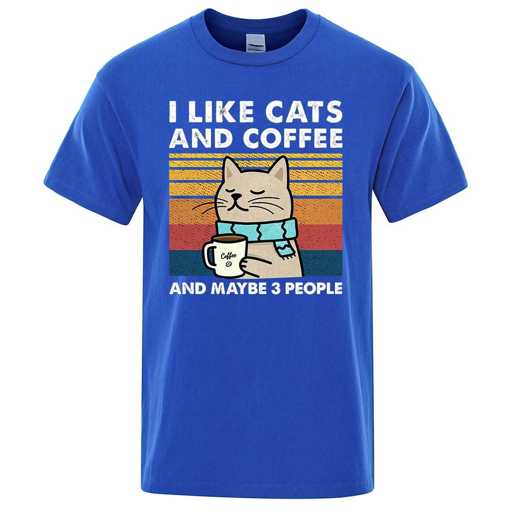 I Like Cats And Coffee Graphic T Shirt Casual Cotton Tee