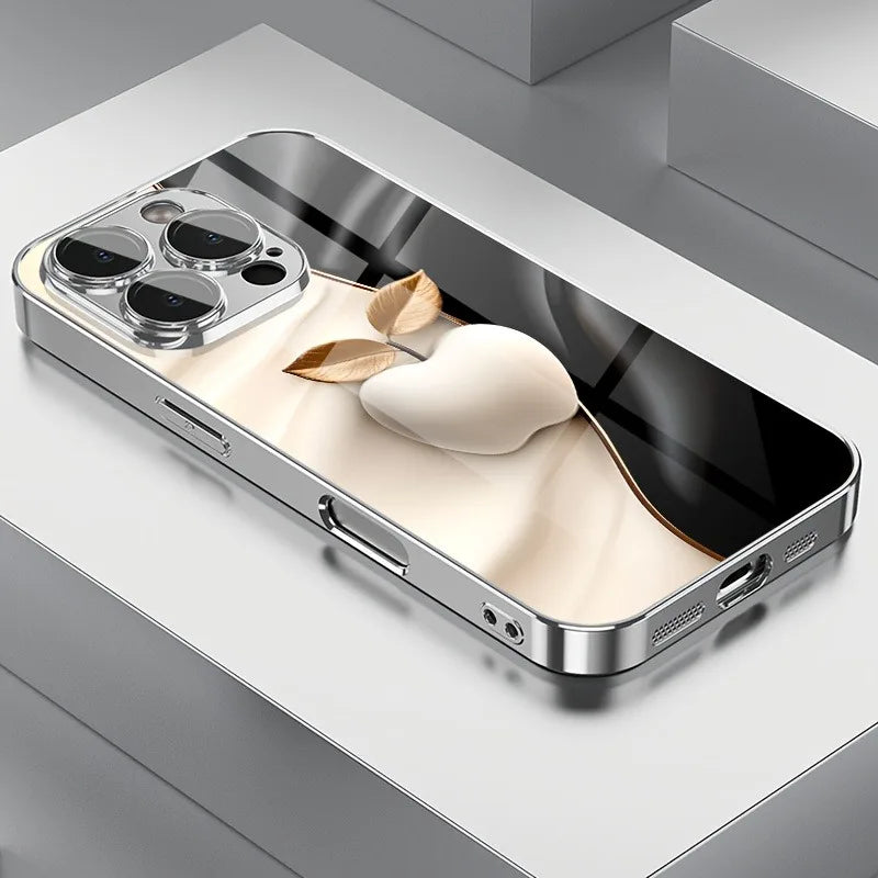 Metal Technology Apple Pattern Tempered Glass Electroplated Case Iphone 17 16 Pro Max 15 14 Plus 13