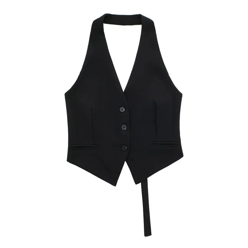 Women's Backless Halter Neck Cropped Vest