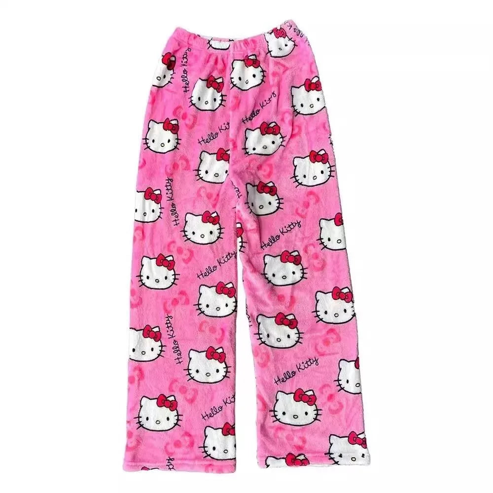 Hello Kitty Cartoon Pajama Pants for Women - Soft Fleece Sleepwear