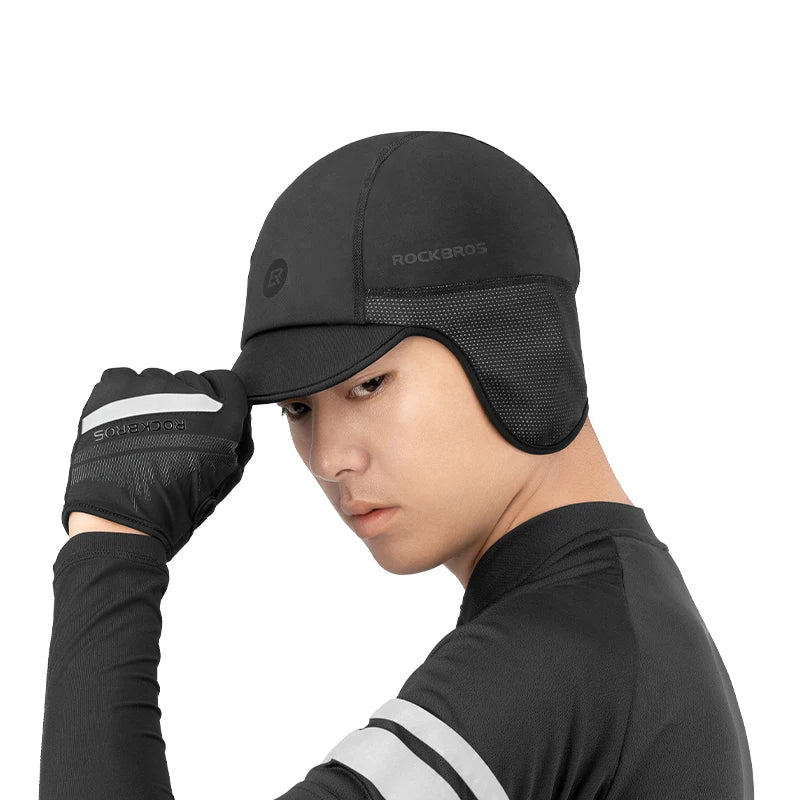 ROCKBROS Winter Cycling Cap with Ear Flaps – Windproof Thermal Hat