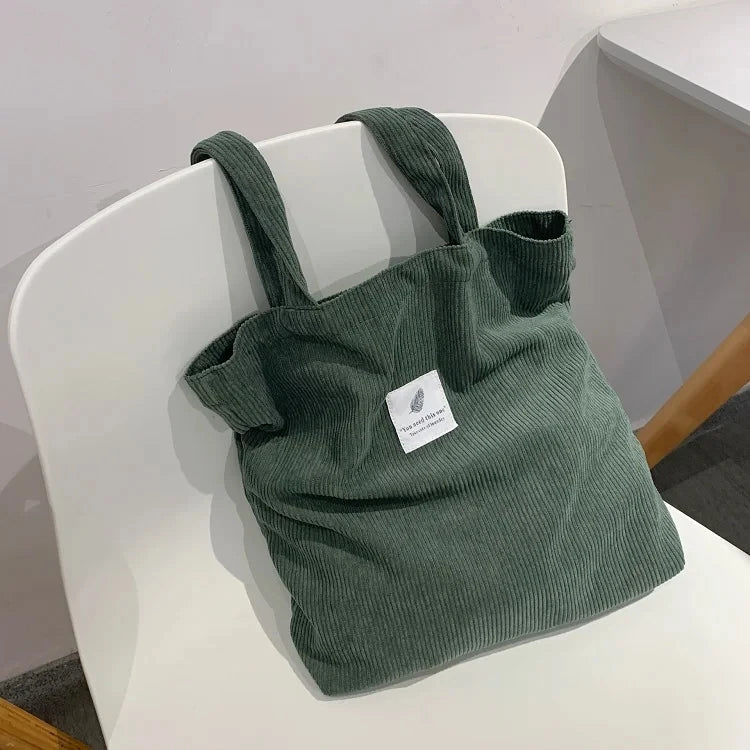 Corduroy Tote Bag for Women – Soft Reusable Shoulder Shopper Bag