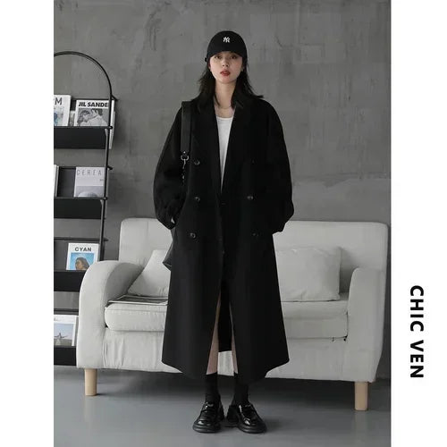 Women's Long Double-Sided Wool Coat – Retro Loose Overcoat