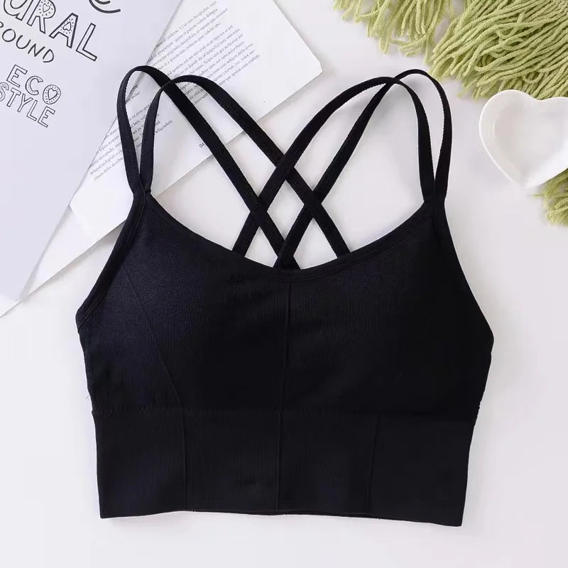 Women's Cross-Back Sports Bra – Push Up Fitness Tank Top