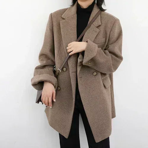 Women's Wool Blend Mid-Length Coat – Office Blazer Overcoat