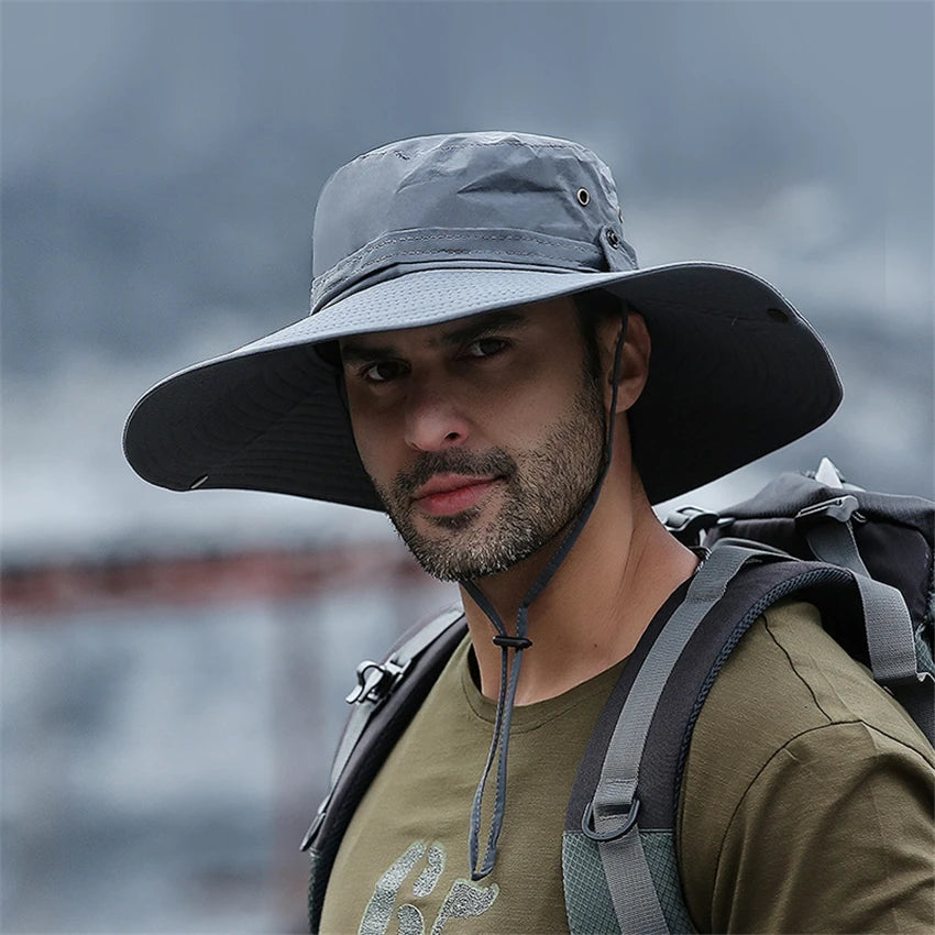 Men's Wide Brim Sun Hat – UV Protection Mesh Boonie Hat for Hiking & Fishing
