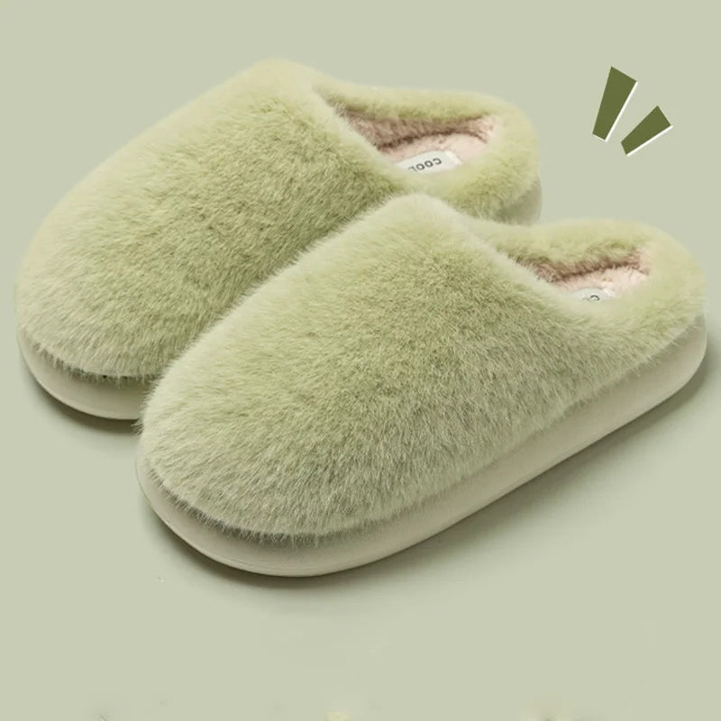 Faux Fur Slippers – Women's Warm Plush House Shoes with Non-Slip Sole