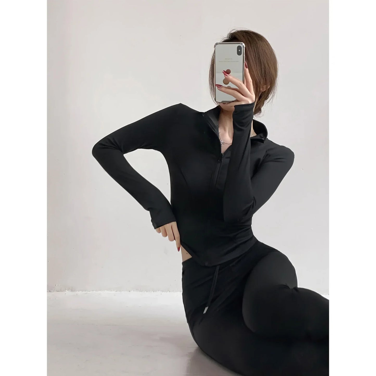 Women's Slim-Fit Zip-Up Yoga Jacket – Long Sleeve Athletic Running Coat
