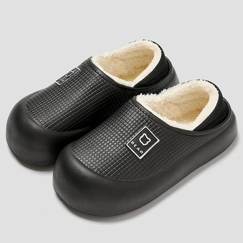 Waterproof Cotton Slippers Women Men Winter Outdoor Indoor Non Slip Home Plush Shoes Thick Bottom