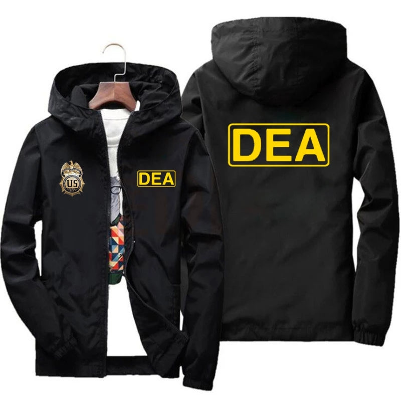 DEA Graphic Hooded Jacket – Men's Streetwear Zip-Up Windbreaker