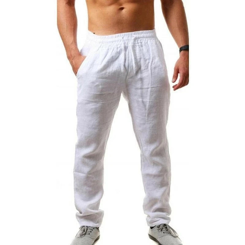 Men's Linen Wide-Leg Pants – Casual Drawstring Trousers