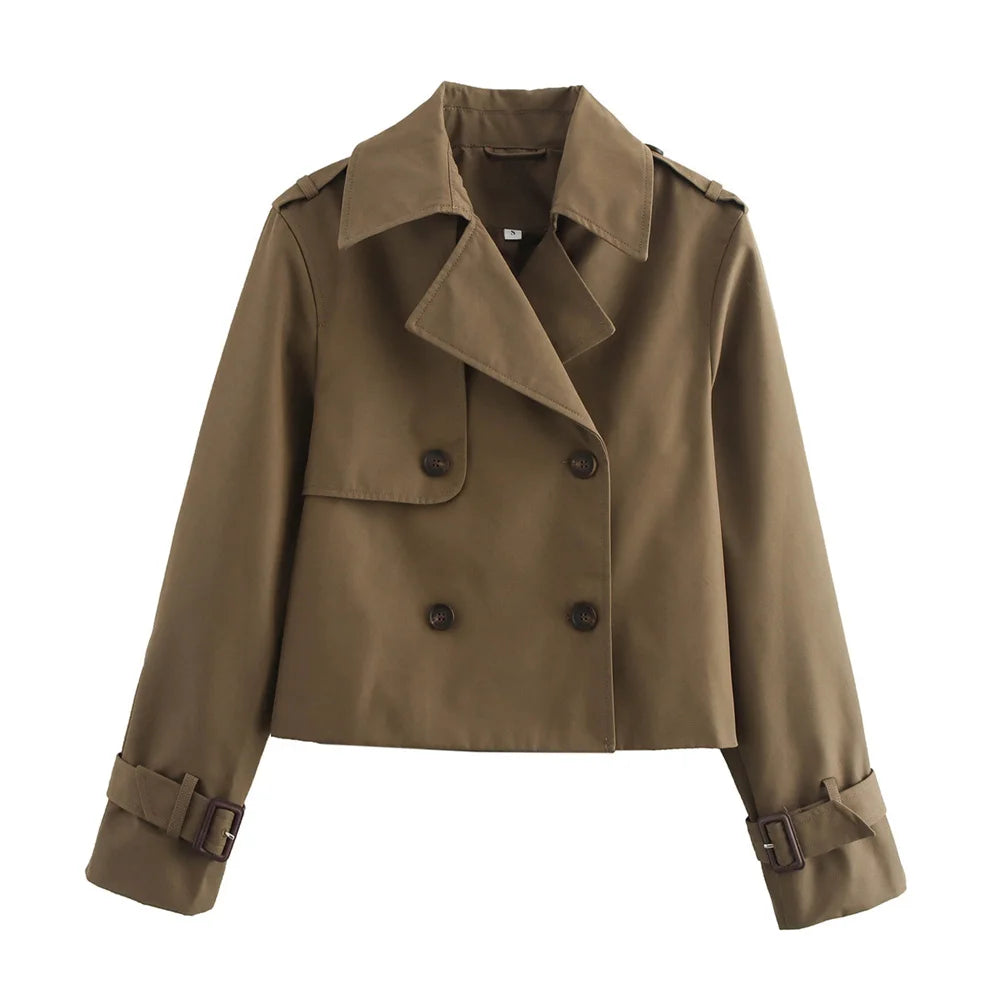 Women's Cropped Trench Jacket – Double Breasted Vintage Coat