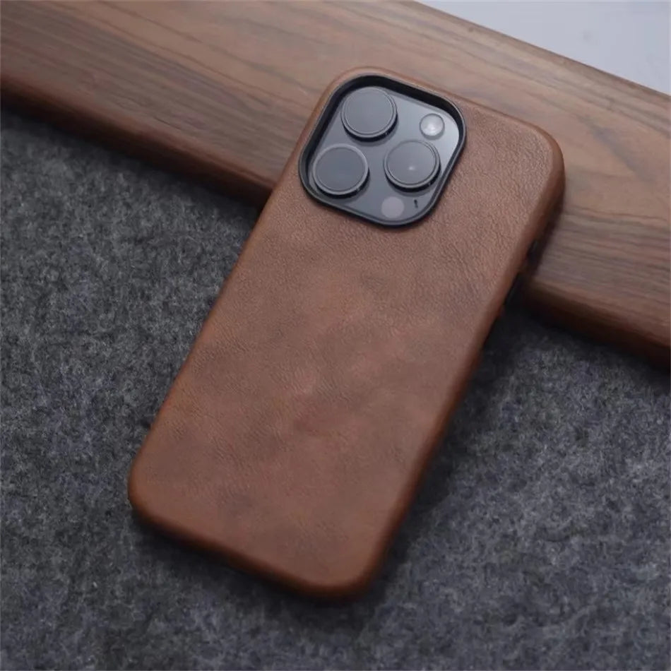 Retro Crazy Horse Leather Magsafe Case Iphone 18pro 15 14 13 12 17 Pro Max Simple Texture Magnetic