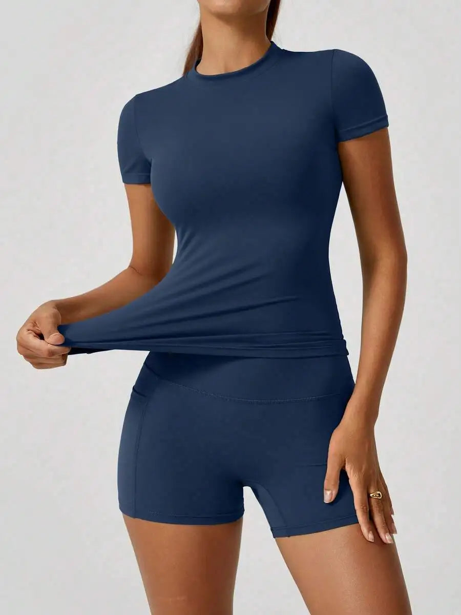 Women's Crop Top & Shorts Workout Set – Tummy Control