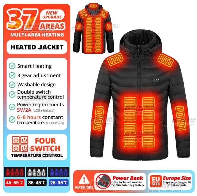 USB Electric Heated Jacket – 21 Heating Zones, 3-Gear Temperature Control