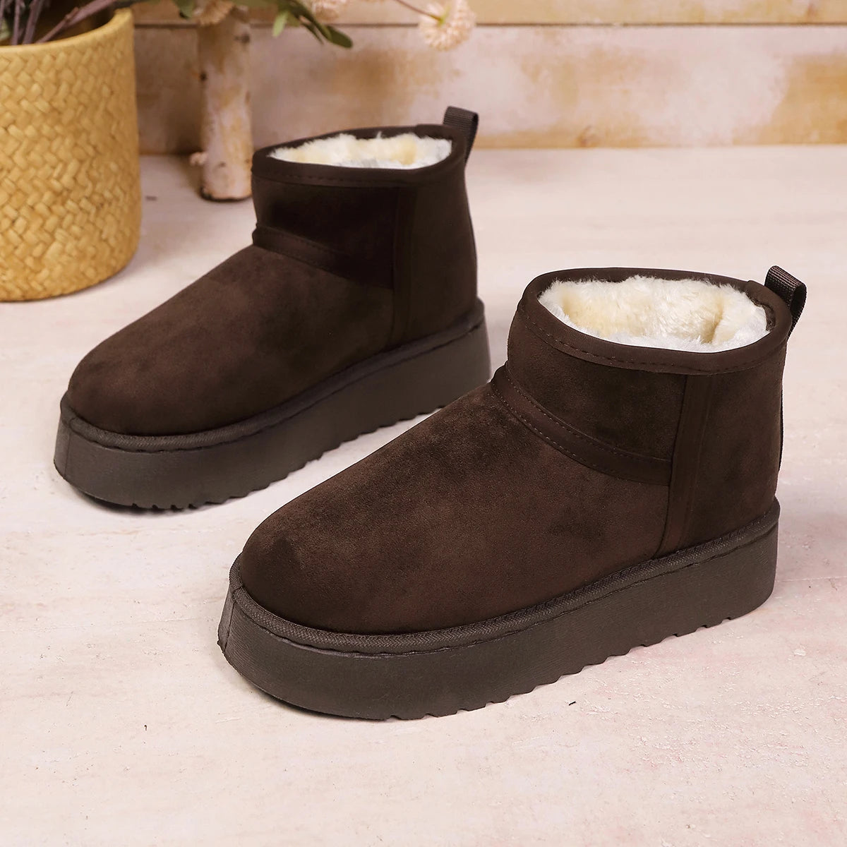 Women's Sheepskin Wool Snow Boots Warm Fur-Lined Platform Ankle Boots