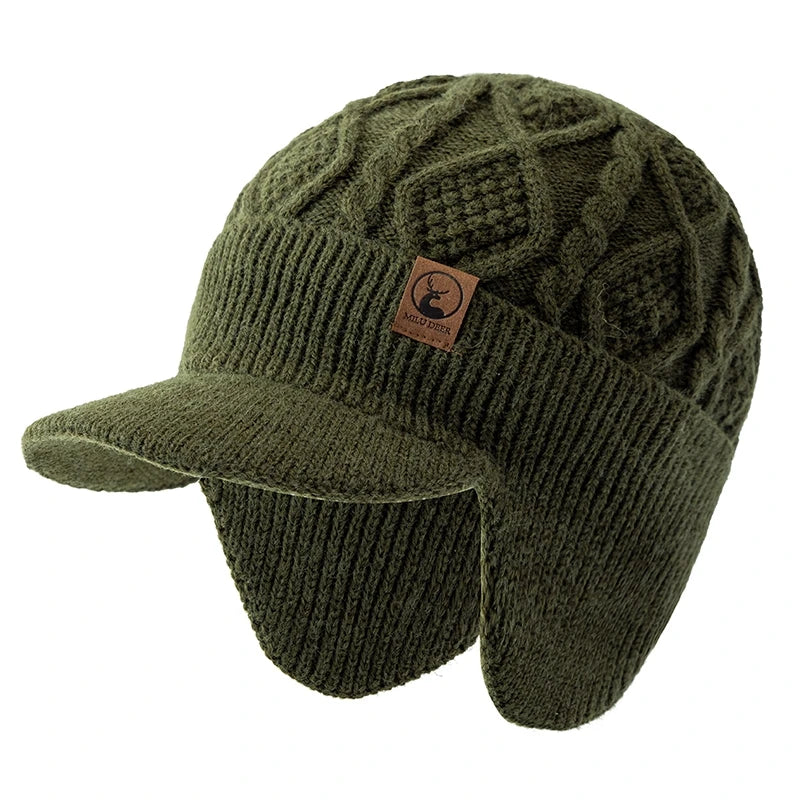 Winter Earflap Knit Hat – Fur Lined Warm Beanie with Brim