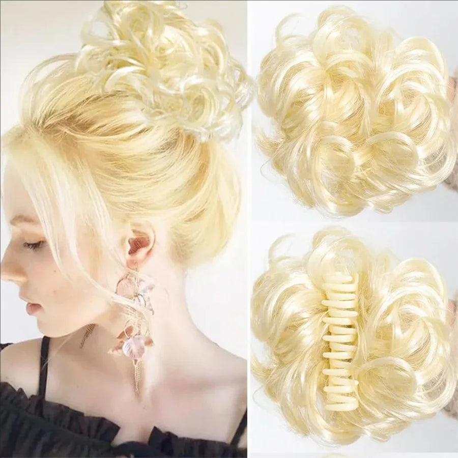 Claw Clip Messy Bun Hair Piece Curly Wavy Synthetic Updo