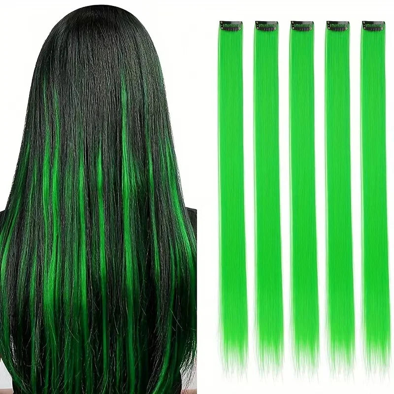5pcs Set Long Straight Hair Extensions Synthetic Clip Women Halloween Christmas Party Cosplay