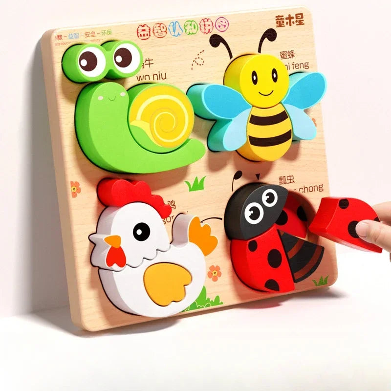 Montessori 3D Wooden Animal Puzzle for Kids
