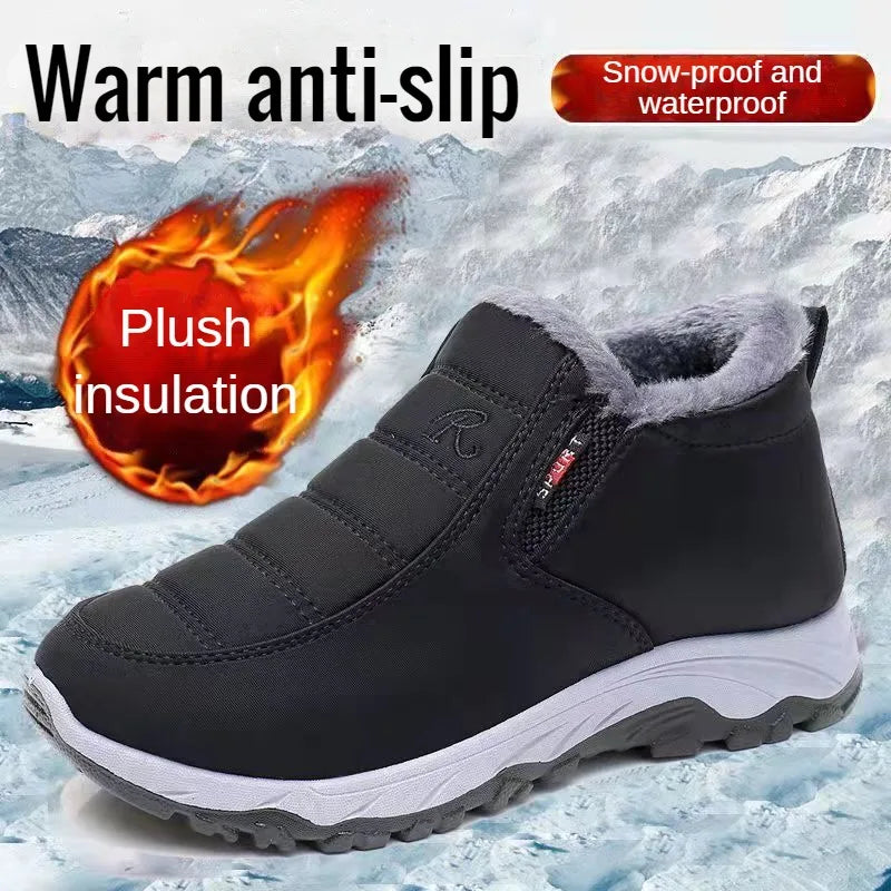 Men's Winter Ankle Boots – Fleece-Lined Slip-On Warm Shoes