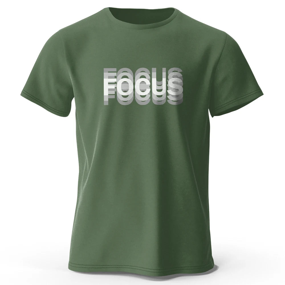Focus Letter Graphic Cotton T Shirt Minimalist Unisex Short Sleeve Tee