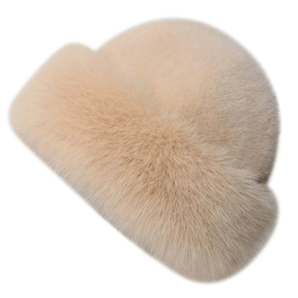 Fluffy Faux Fur Beret – Women's Winter Plush Bucket Hat