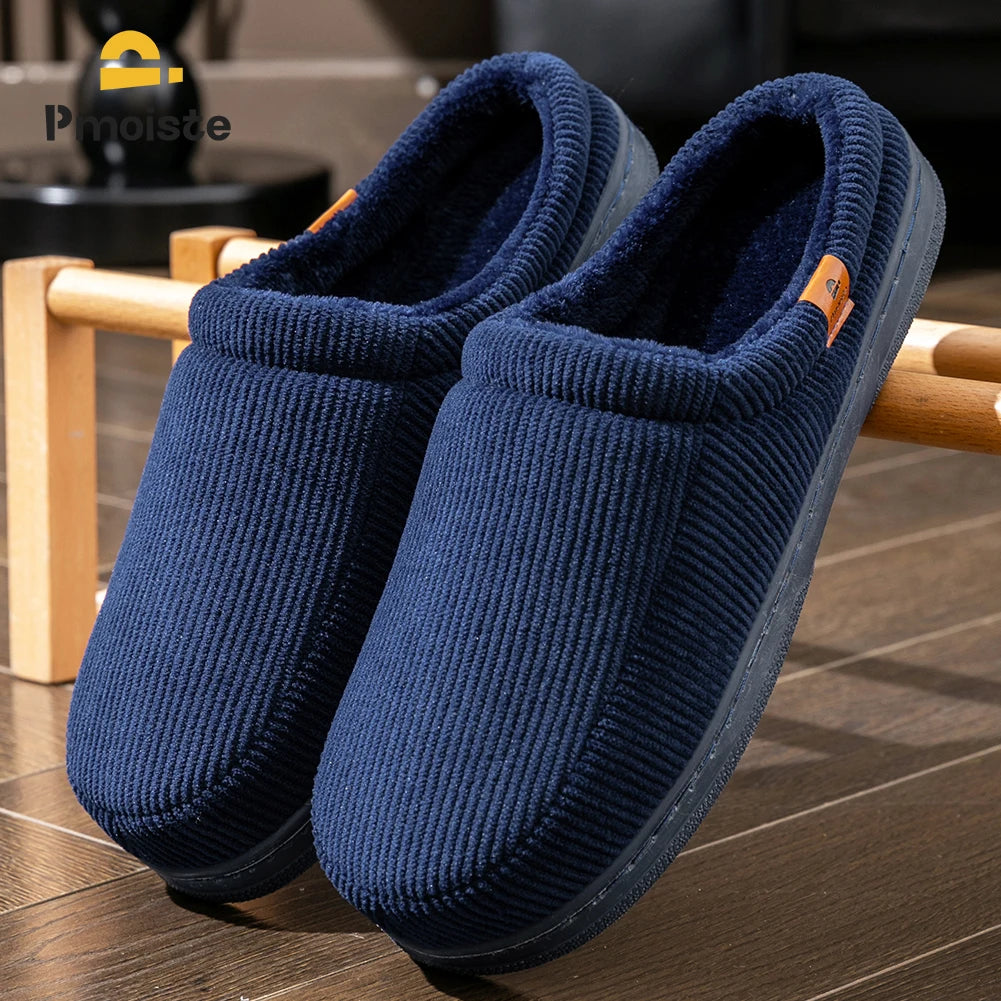 Warm Slippers Men Tpr Sole Memory Foam Soft Cushion Non Slip Stripe Design Comfortable Corduroy