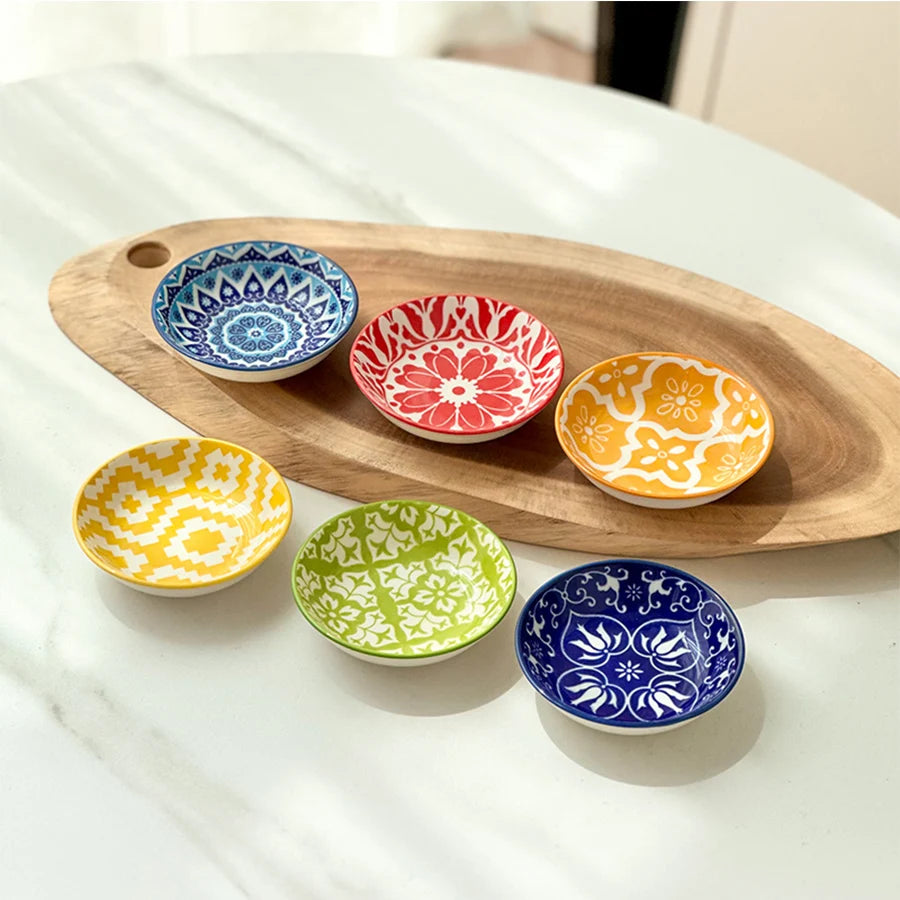 Bohemian Ceramic Condiment Dishes Set – 6 or 10 Pieces
