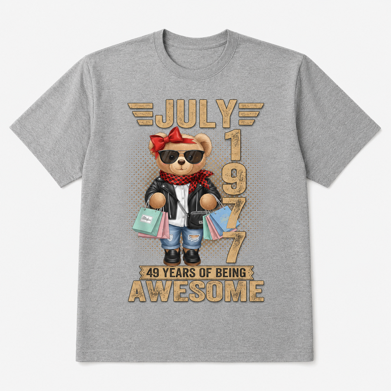 49th Birthday T-Shirt Women Born July 1977 Teddy Bear