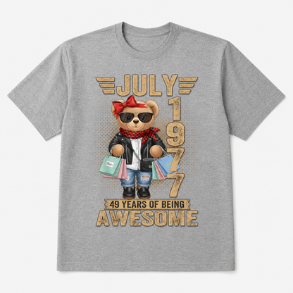 49th Birthday T-Shirt Women Born July 1977 Teddy Bear