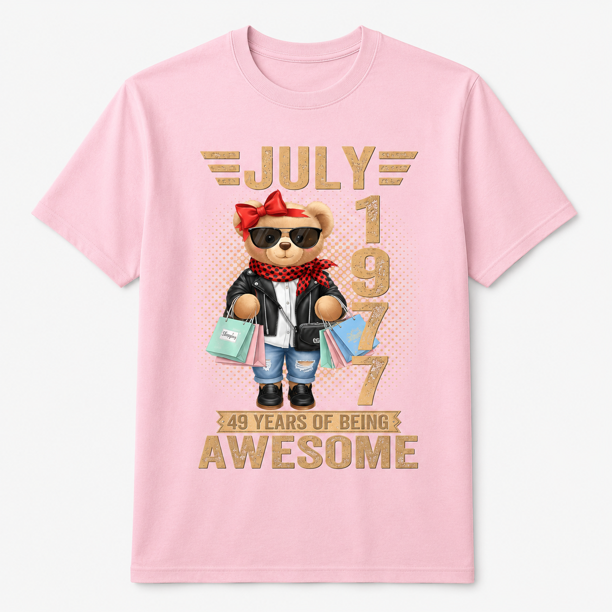 49th Birthday T-Shirt Women Born July 1977 Teddy Bear