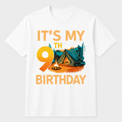9 Year Old Boy Girl It's My 9th Birthday Camping Party Shirt