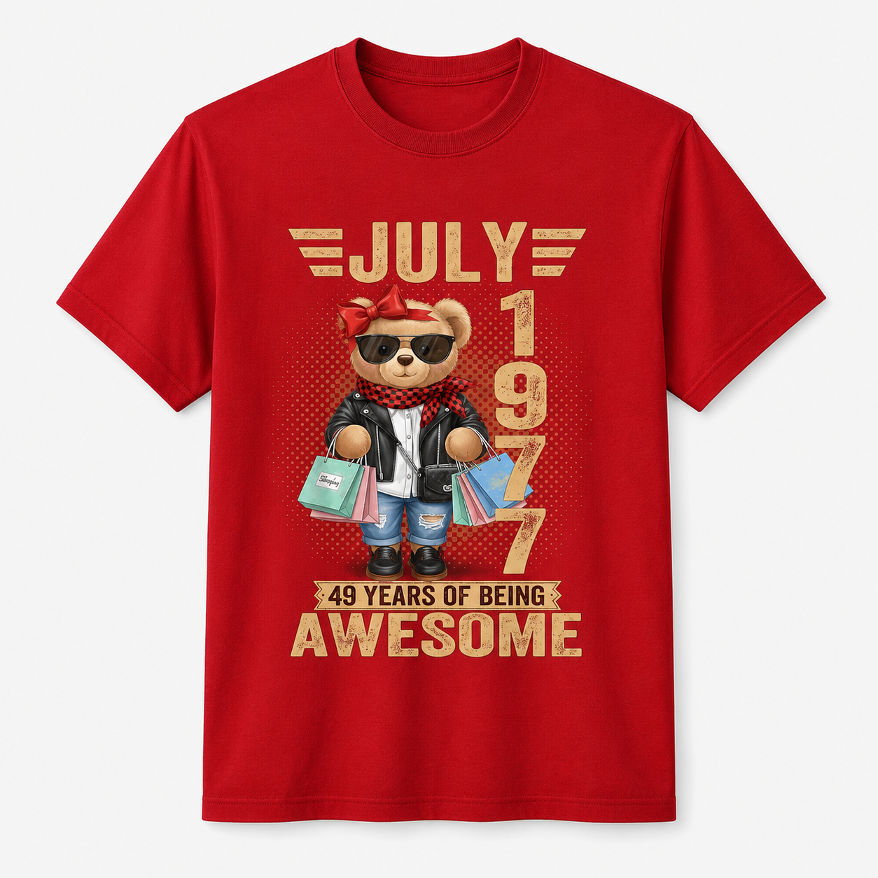 49th Birthday T-Shirt Women Born July 1977 Teddy Bear