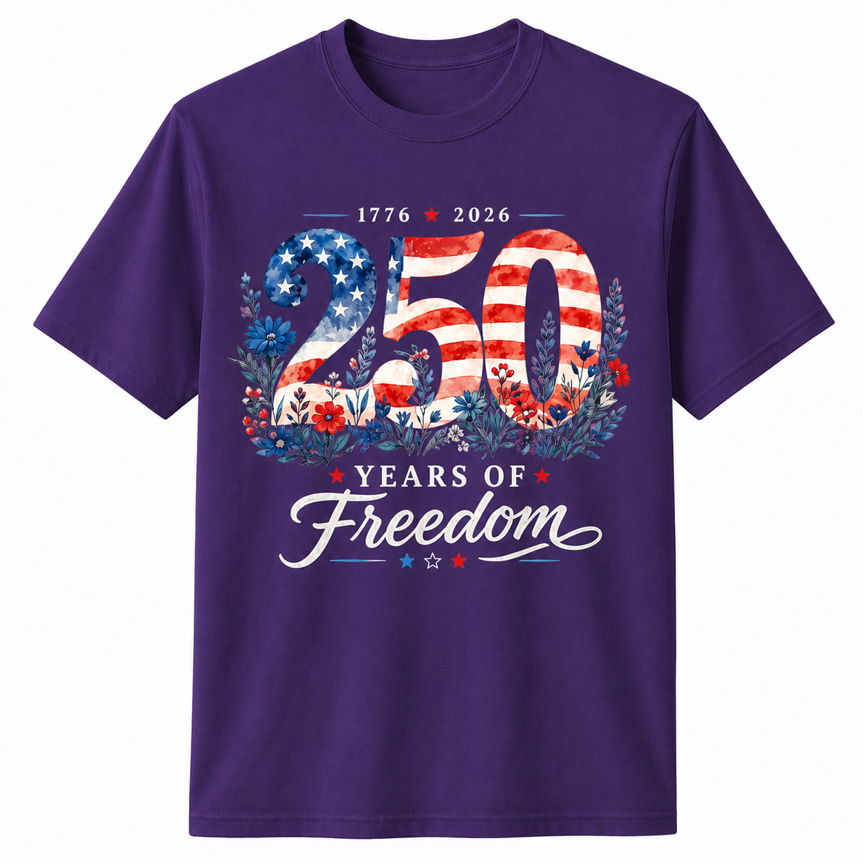 250 Years of Freedom 1776 Patriotic Floral Women 4th of July Shirt