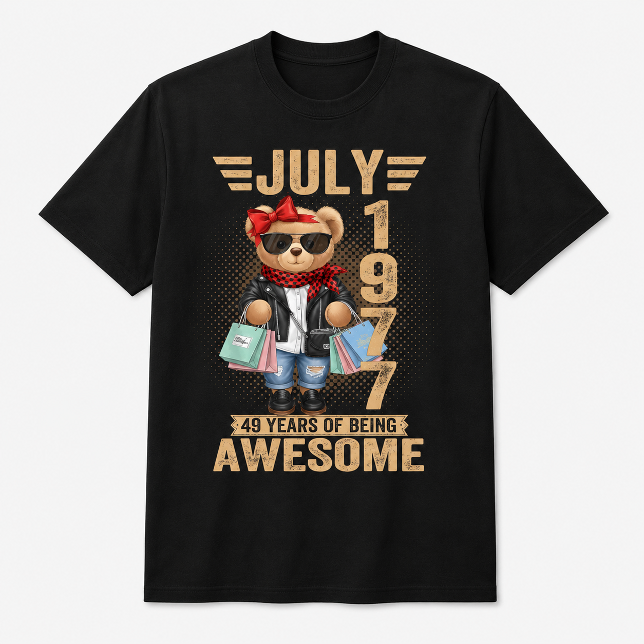 49th Birthday T-Shirt Women Born July 1977 Teddy Bear