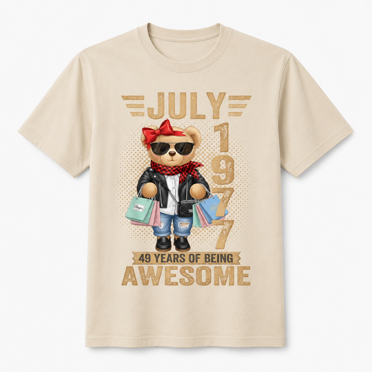 49th Birthday T-Shirt Women Born July 1977 Teddy Bear