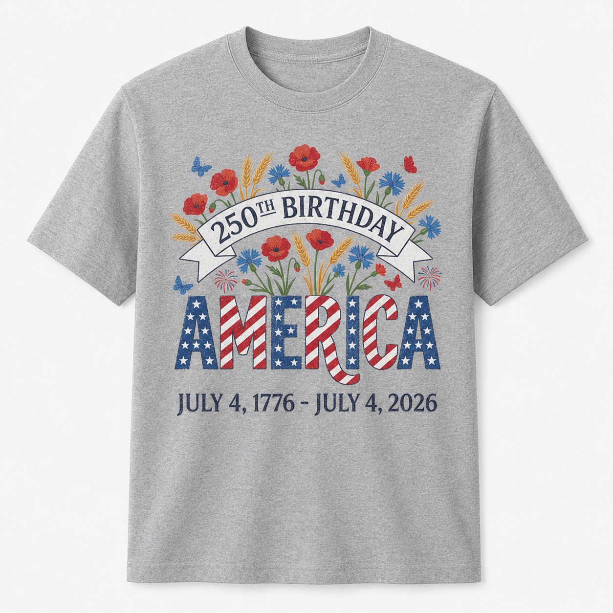 250th Birthday America Anniversary Floral 4th of July Shirt