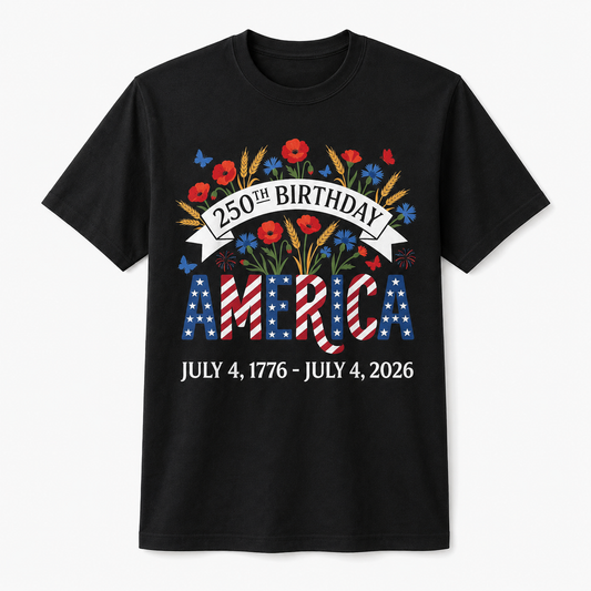 250th Birthday America Anniversary Floral 4th of July Shirt