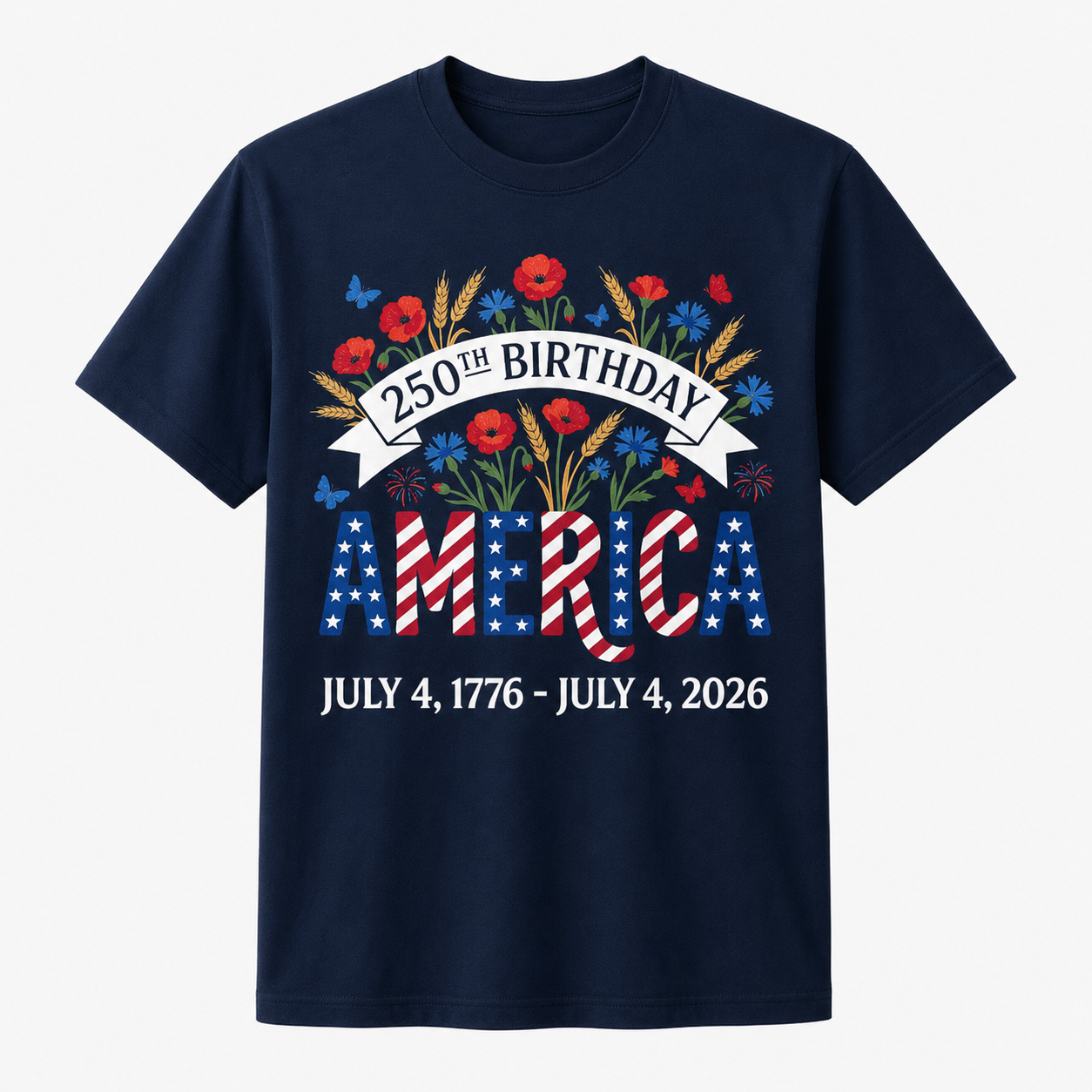 250th Birthday America Anniversary Floral 4th of July Shirt