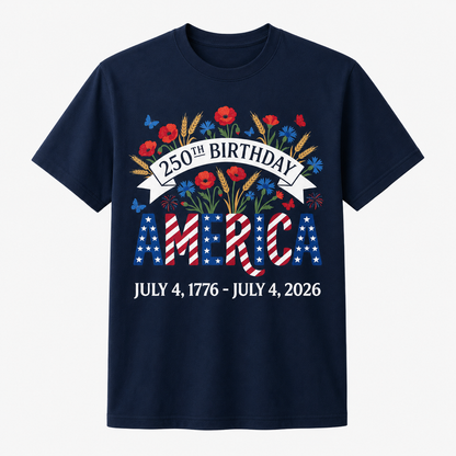 250th Birthday America Anniversary Floral 4th of July Shirt