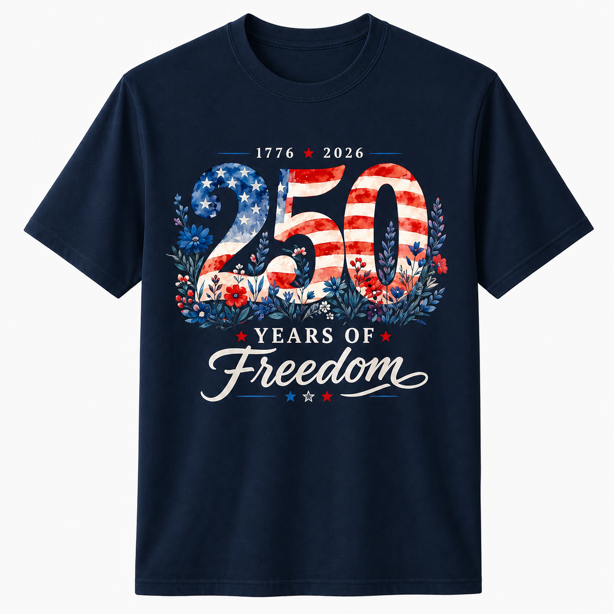250 Years of Freedom 1776 Patriotic Floral Women 4th of July Shirt