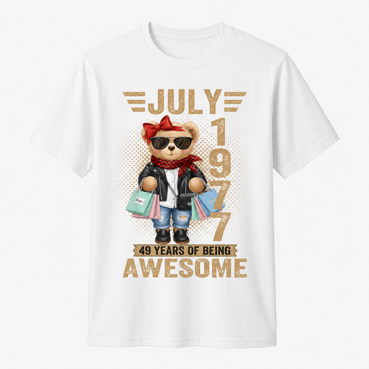 49th Birthday T-Shirt Women Born July 1977 Teddy Bear