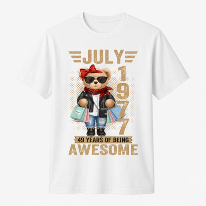 49th Birthday T-Shirt Women Born July 1977 Teddy Bear