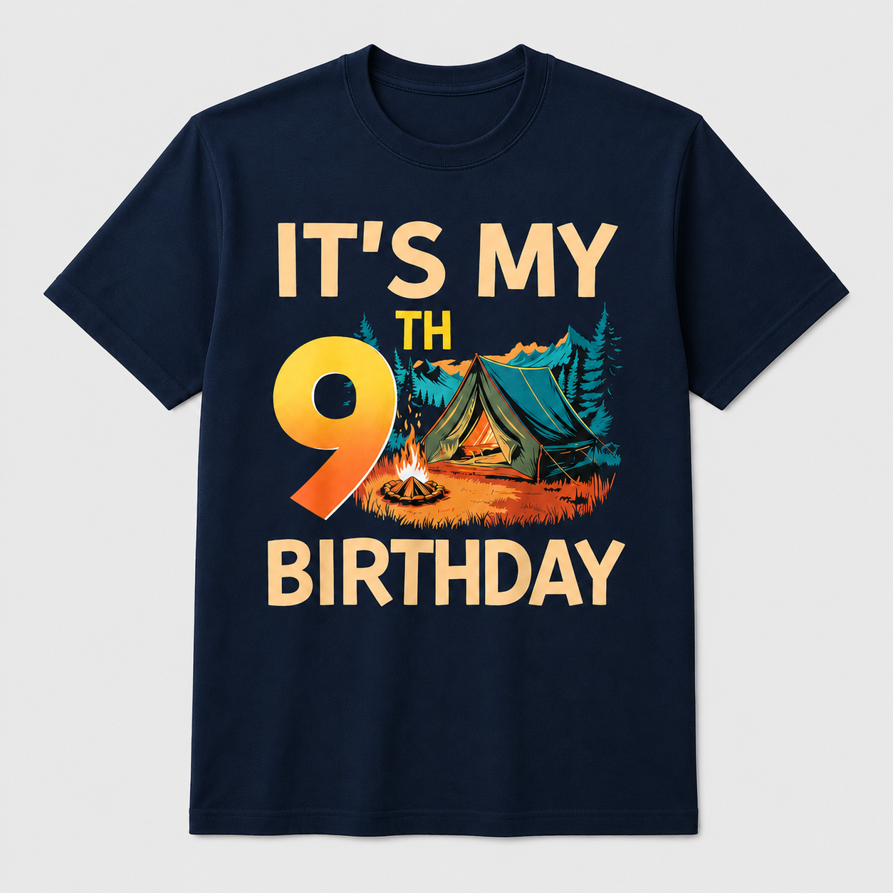 9 Year Old Boy Girl It's My 9th Birthday Camping Party Shirt